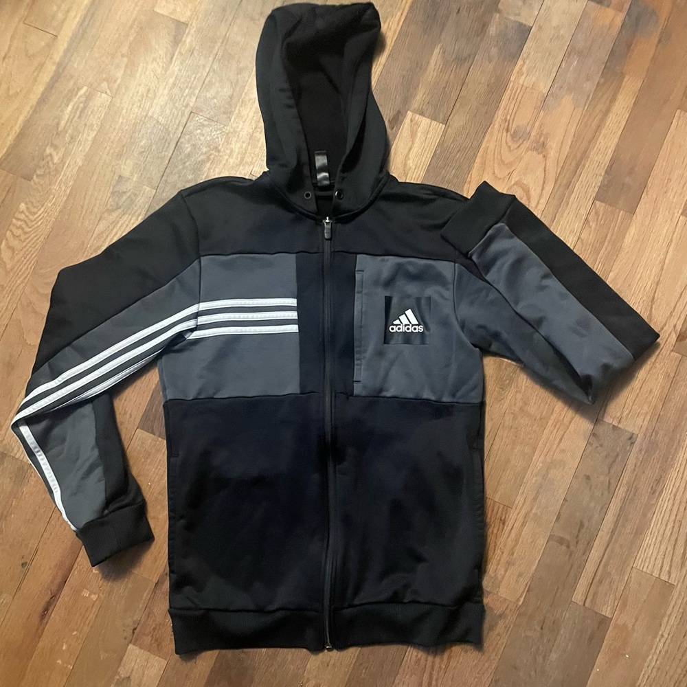 Adidas Axis Tech Full-Zip Hoodie - Black & Grey Colorblock size small